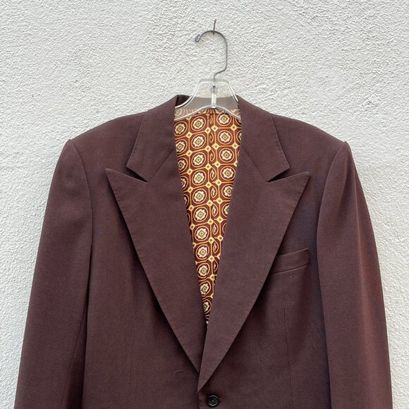 Vintage 70s Men's Hand Tailored Dark Brown Gabardine 2 Piece Suit 38S x 29W - Picture 3 of 7